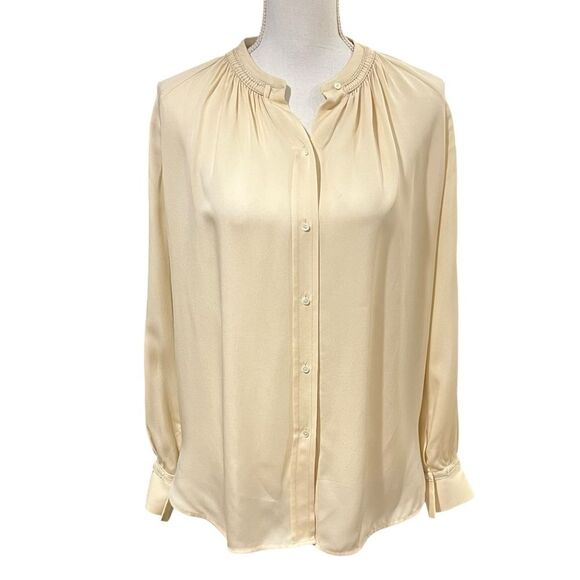 Vince Pleated Shirred Silk Top SMALL Cream Minimalist Old Money Capsule Wardrobe - Picture 1 of 12